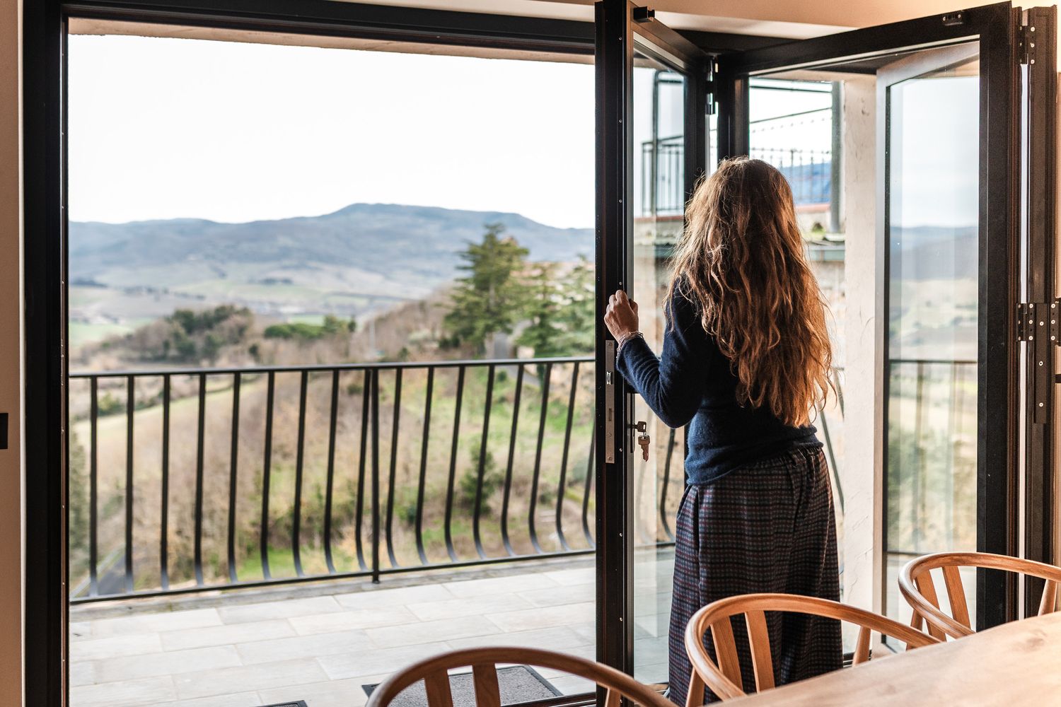 View from the shared living and work space over the Proceno valley