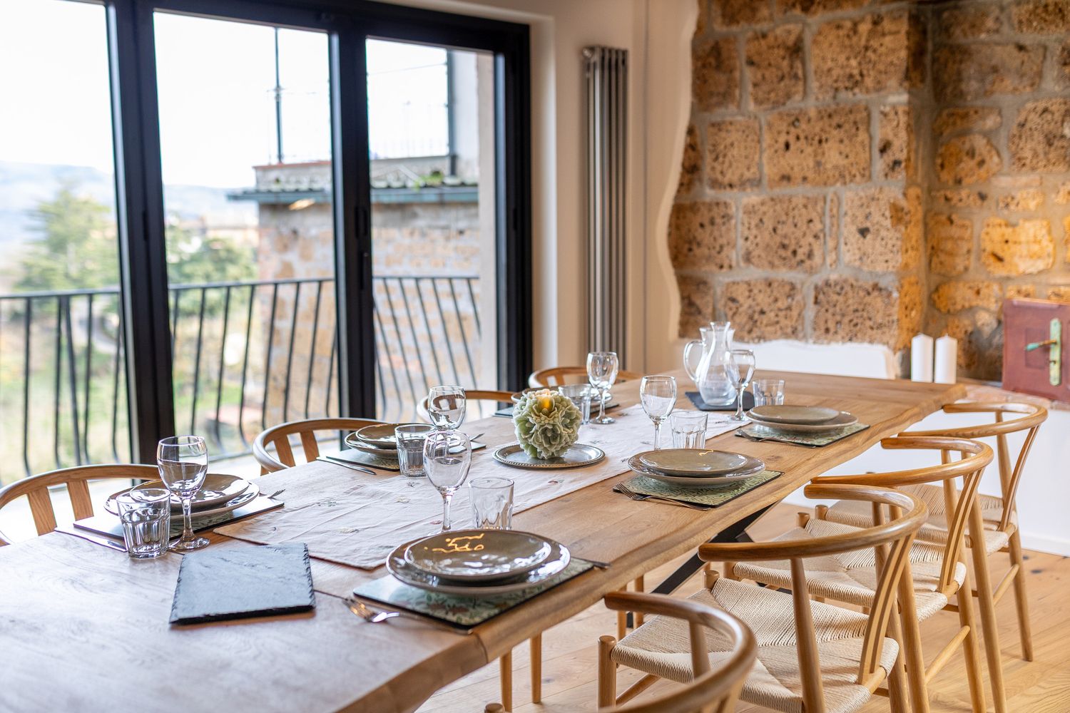 Table set for guests in the connected shared space