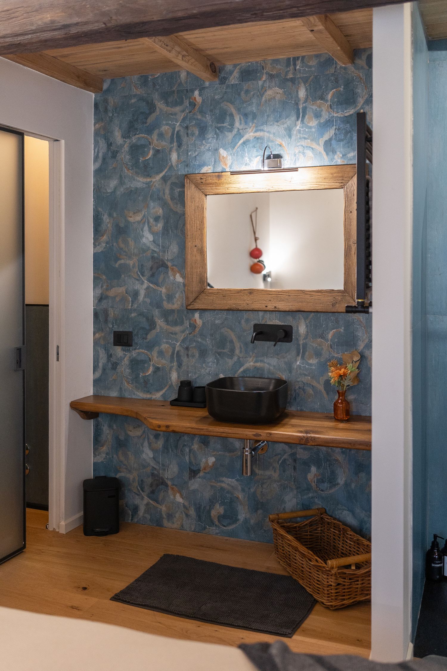 Bathroom sink and stone wall detail